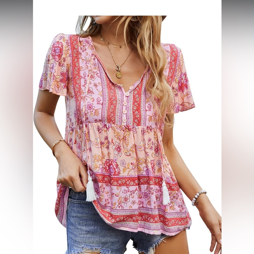 Floral Pink Boho Top